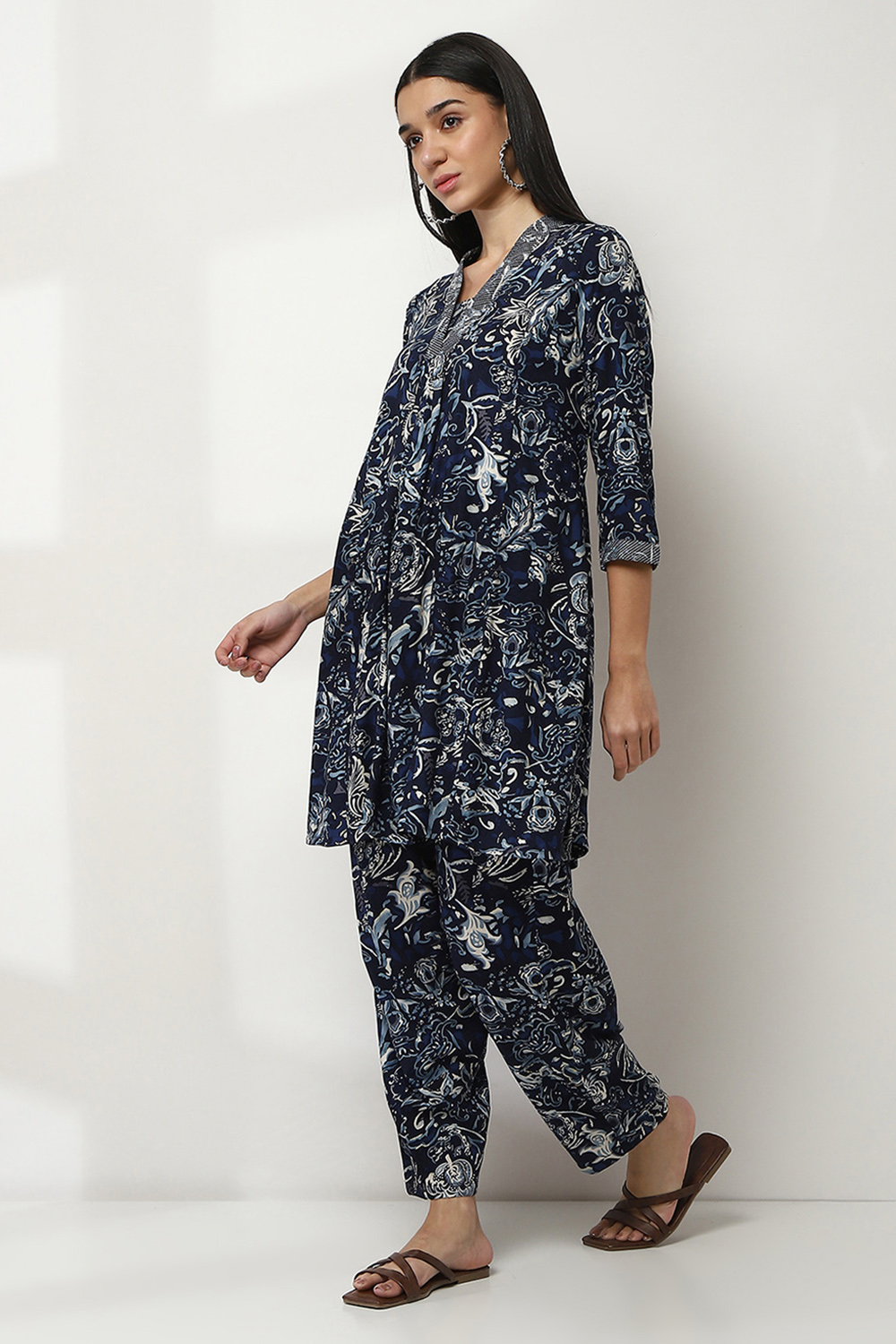 Navy Viscose Rayon Kalidar SET image number 3