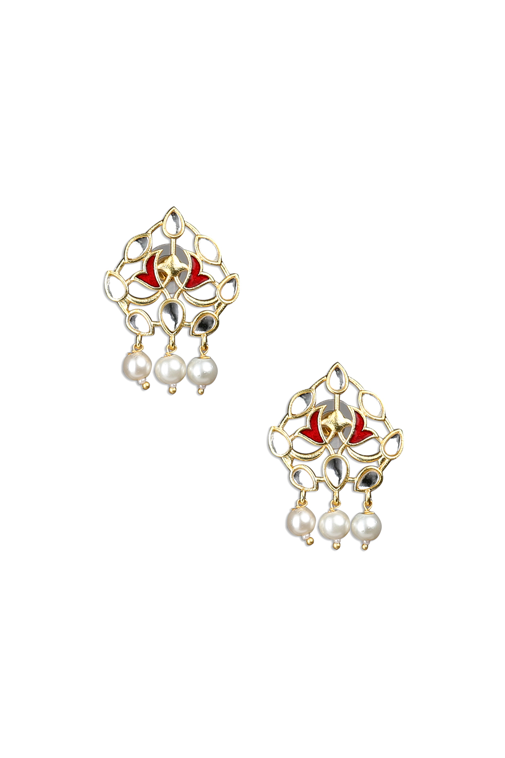 Red Enamel And Pearls Earrings image number 1