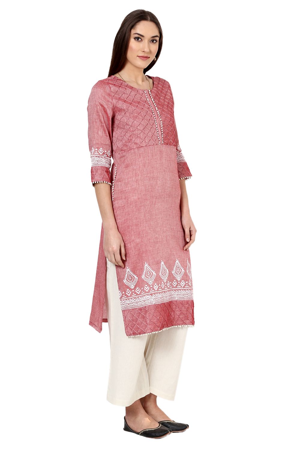 Maroon Straight Poly Cotton Kurta image number 3