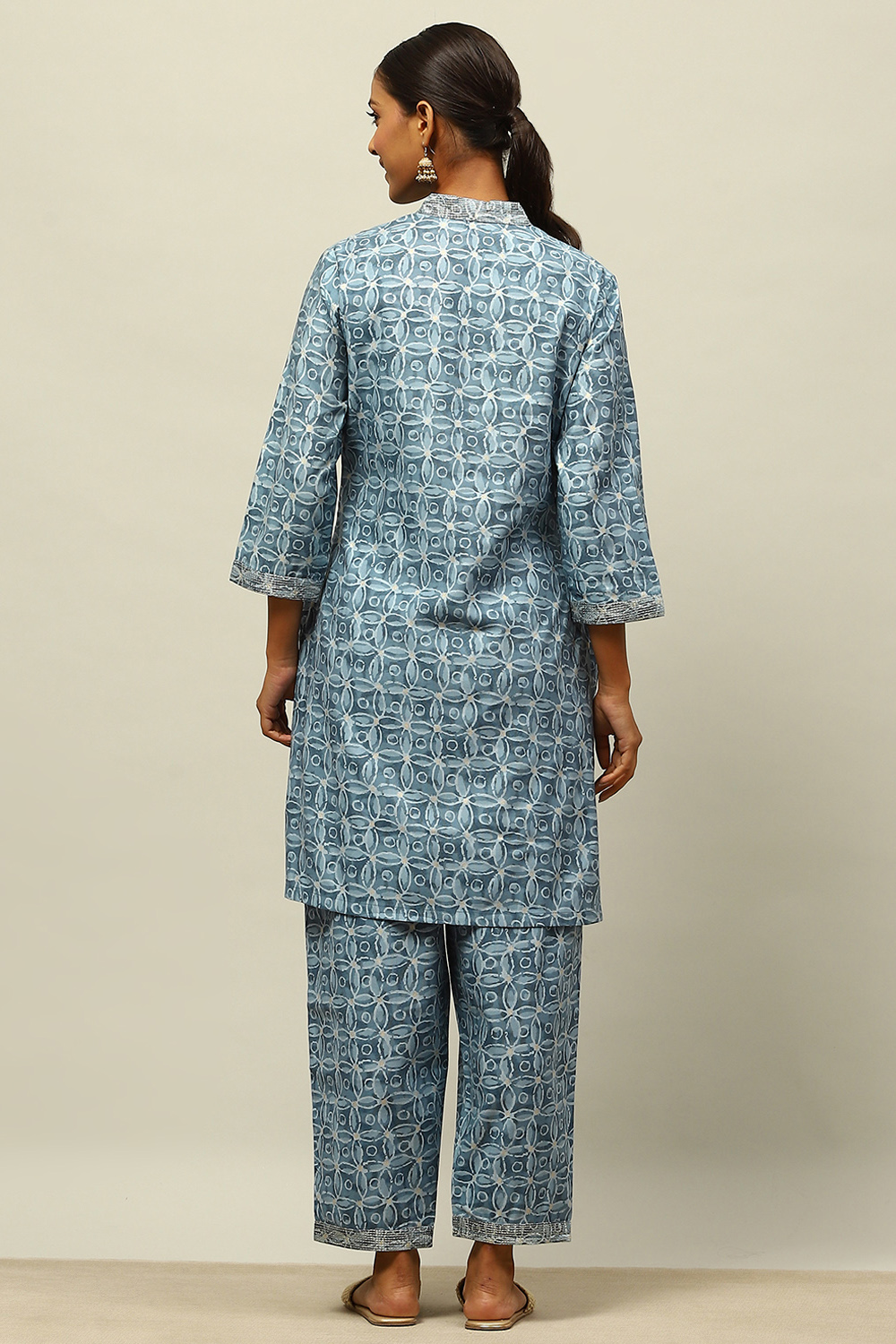 Blue Viscose Blend Straight Printed Co-ord Set image number 4