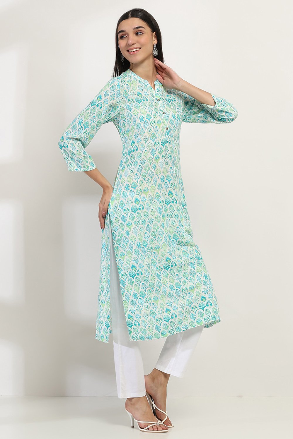 Sea Green Viscose Straight Kurta image number 4