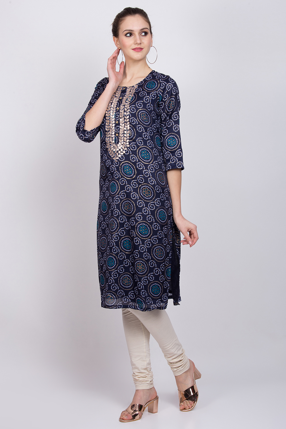 Navy Blue Art Silk Straight Kurta image number 3