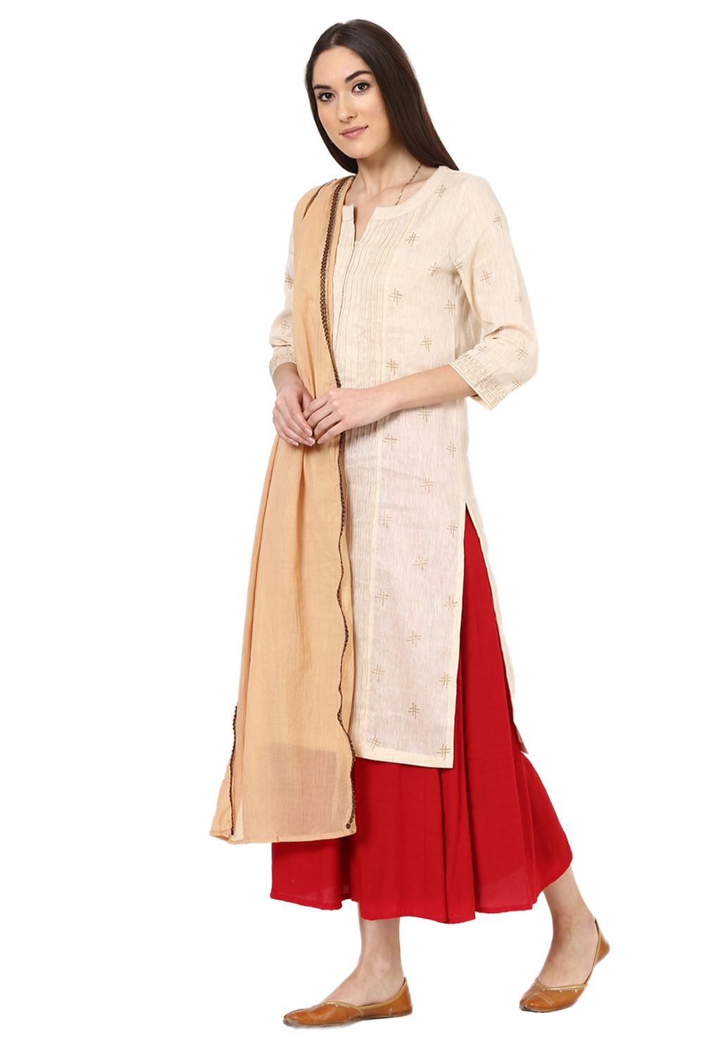 Off White Poly Chanderi Stole image number 3