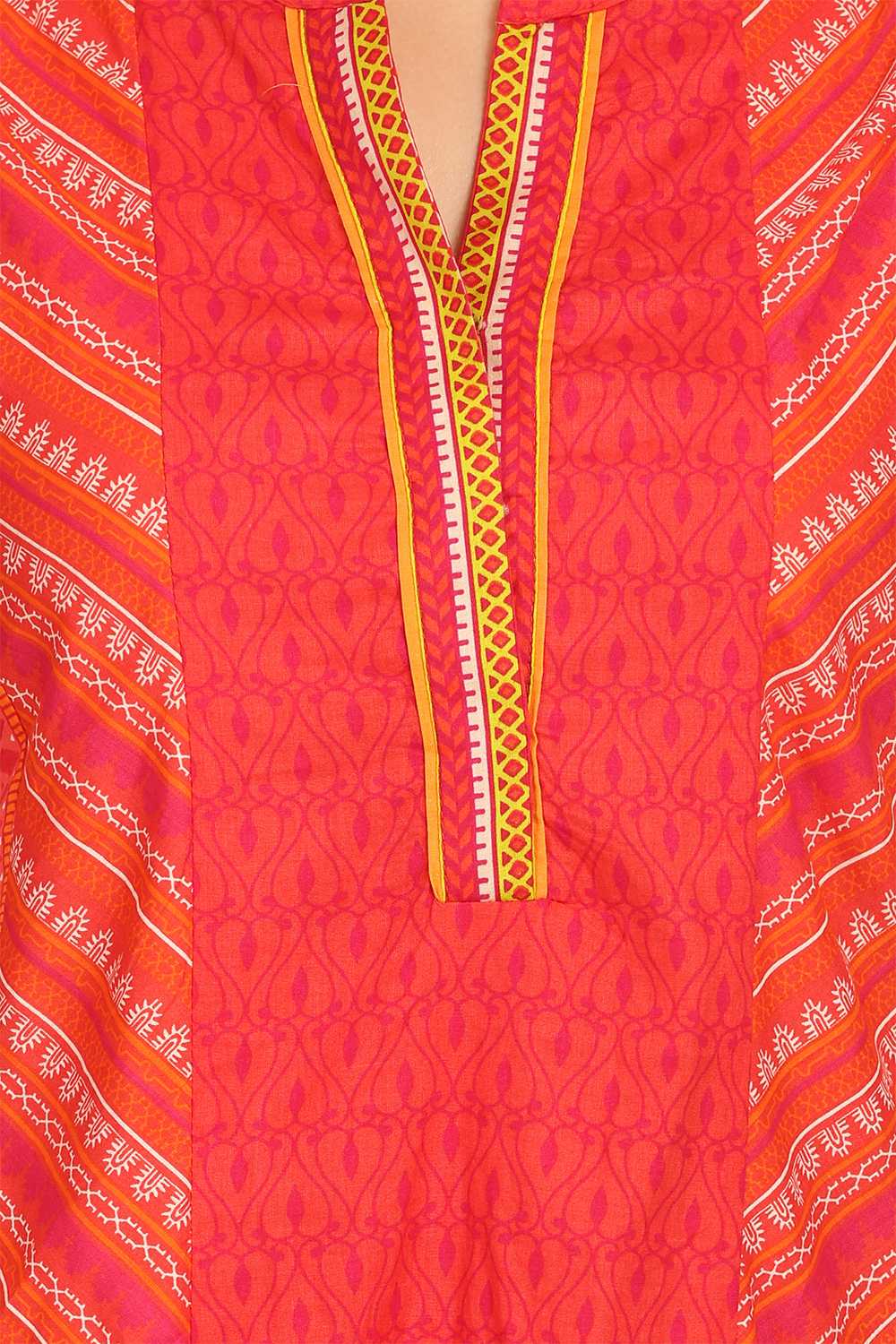 Red Kalidar Cotton Kurta image number 4