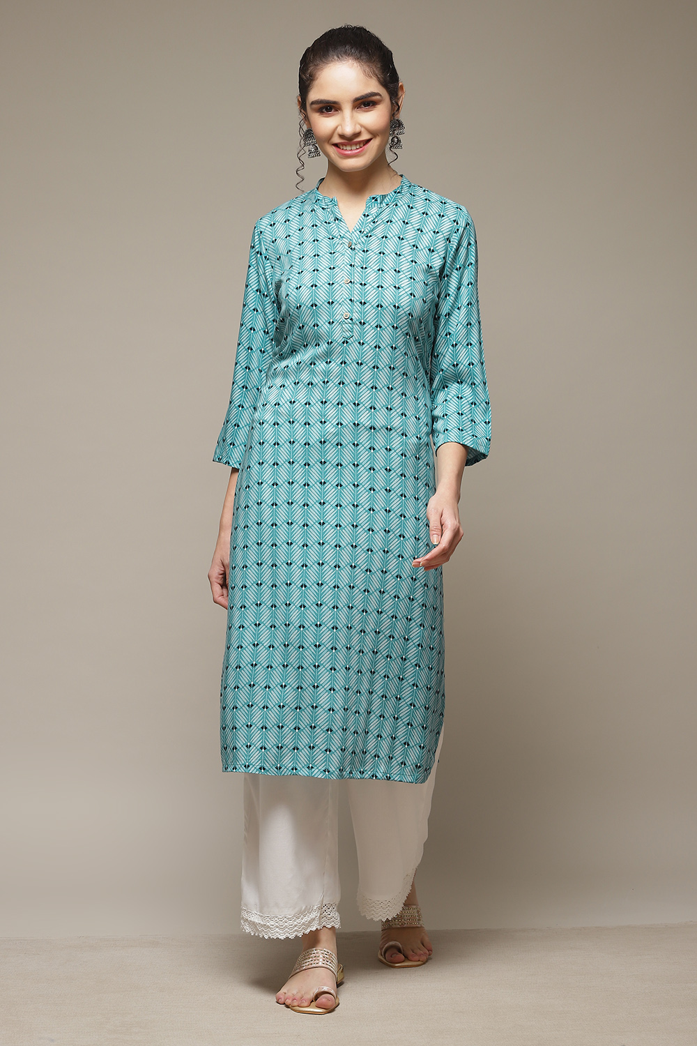 Buy Green LIVA Straight Kurta 1N by Rangriti