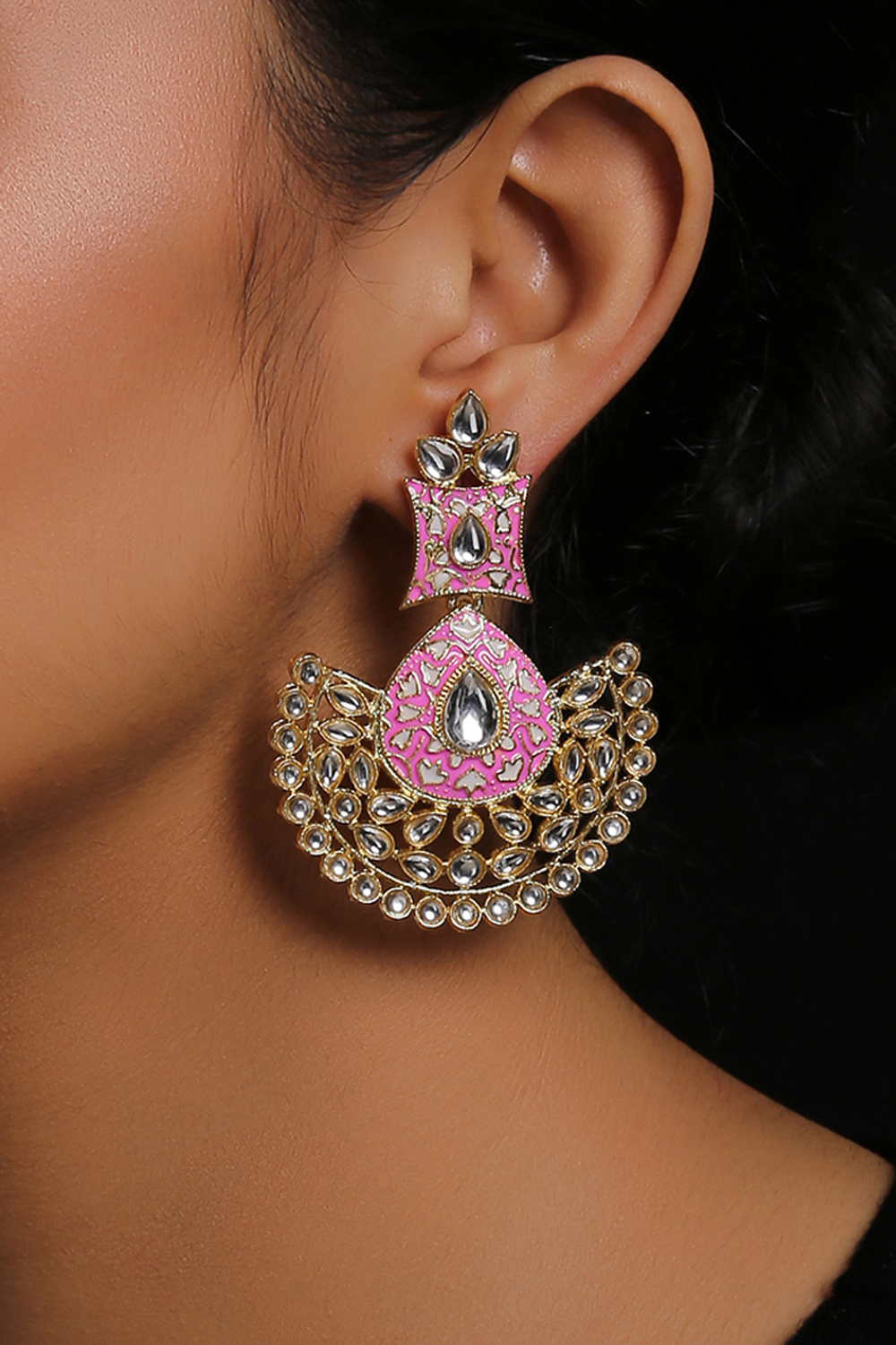 Dark Pink Metal Brass Earring image number 0