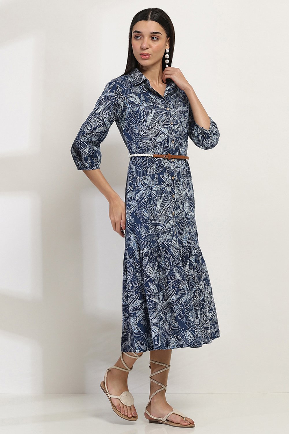 Indigo Cotton Tiered Dress image number 4