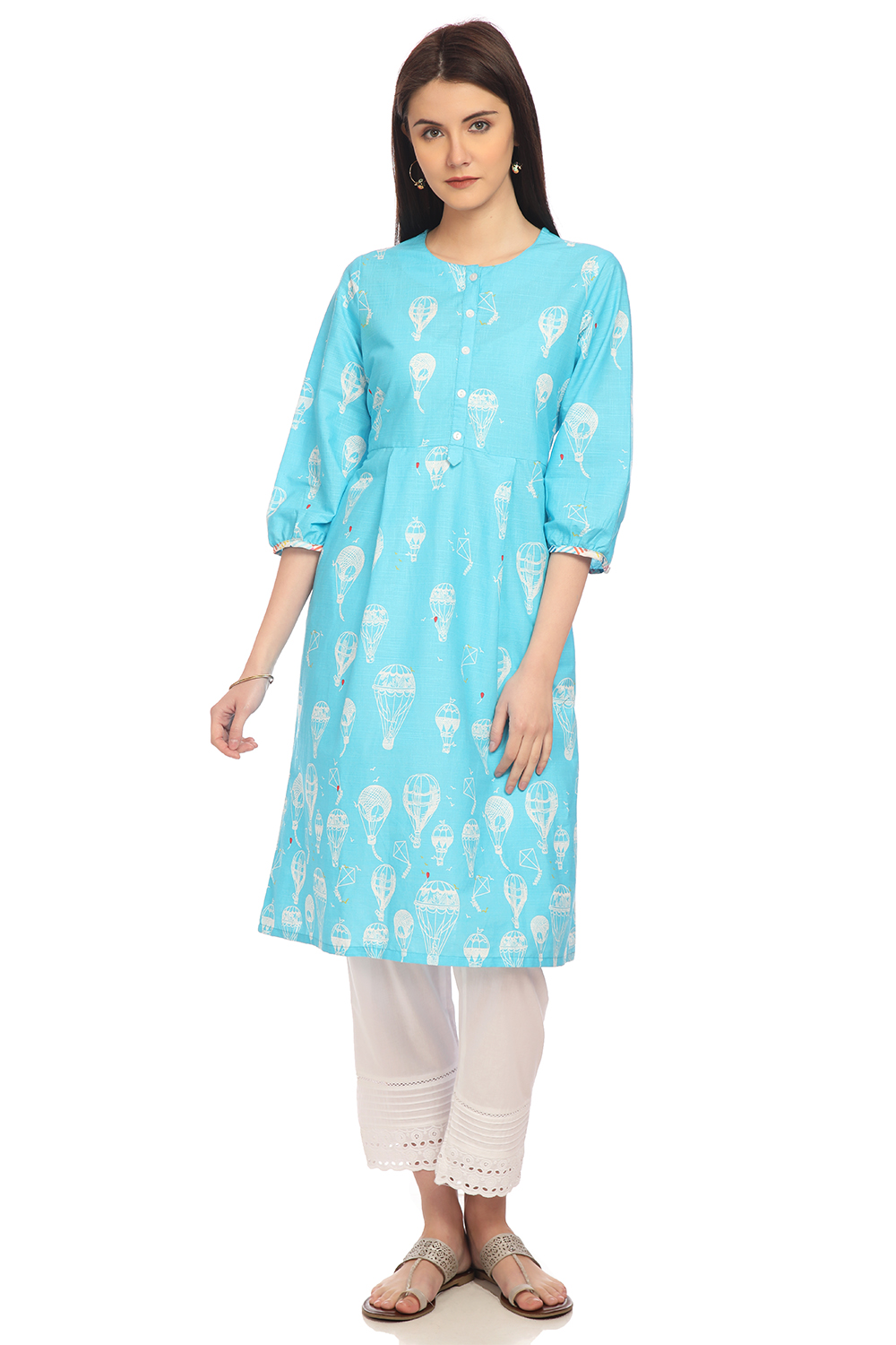 Blue Flared Cotton Kurta image number 0