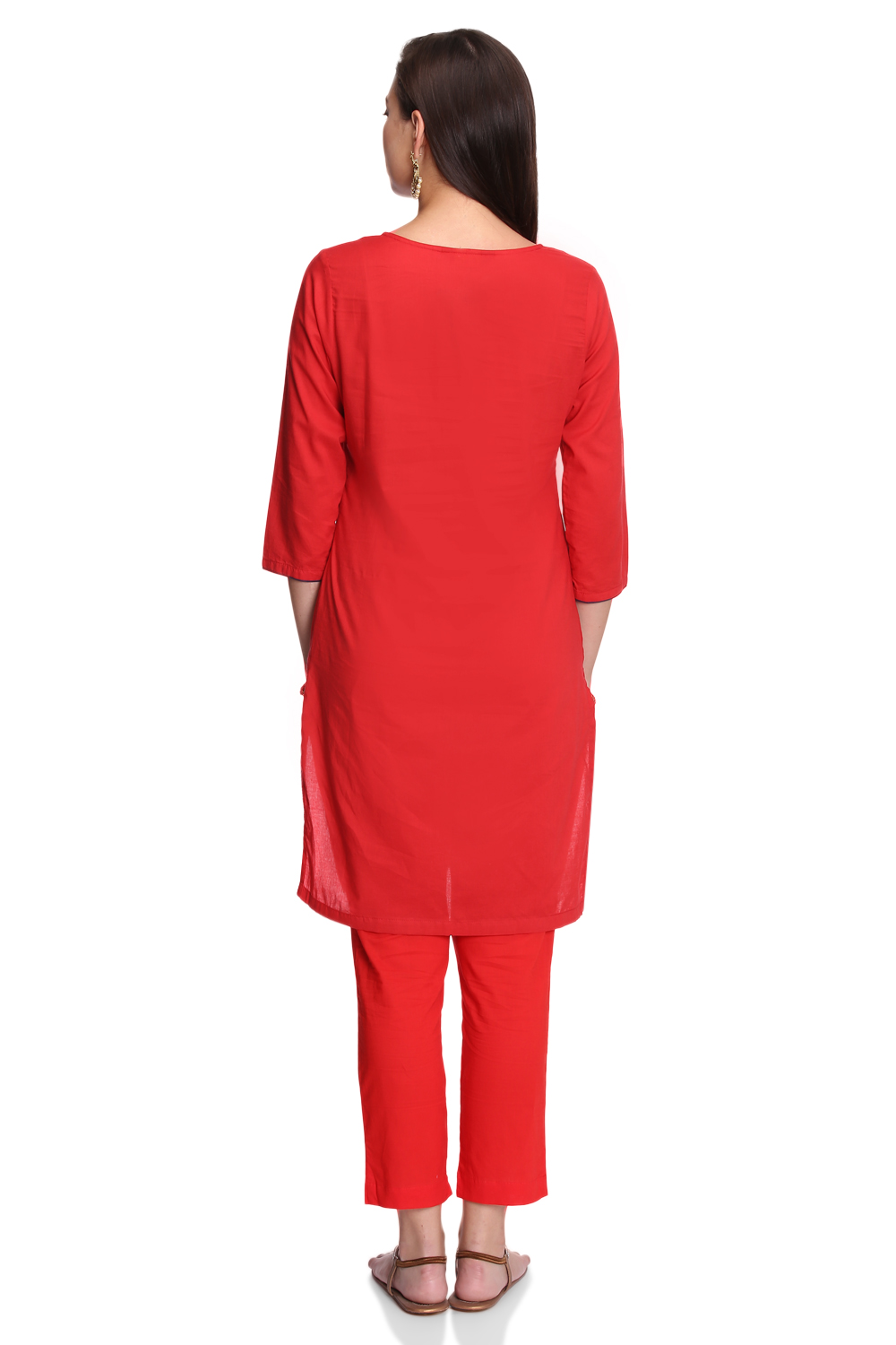 Red Straight Cambric Cotton Kurta image number 5