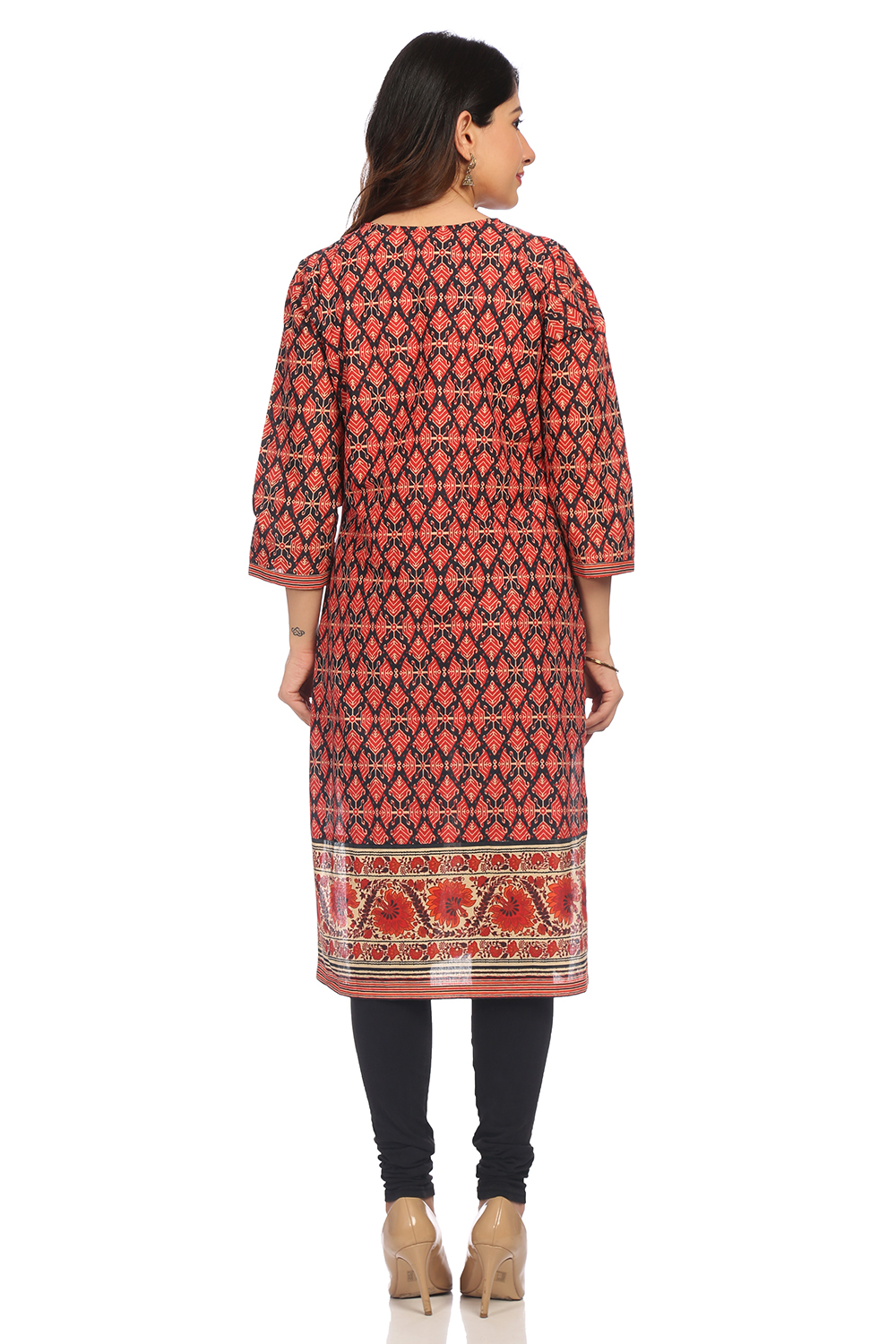 Red Straight Cambric Cotton Kurta image number 4