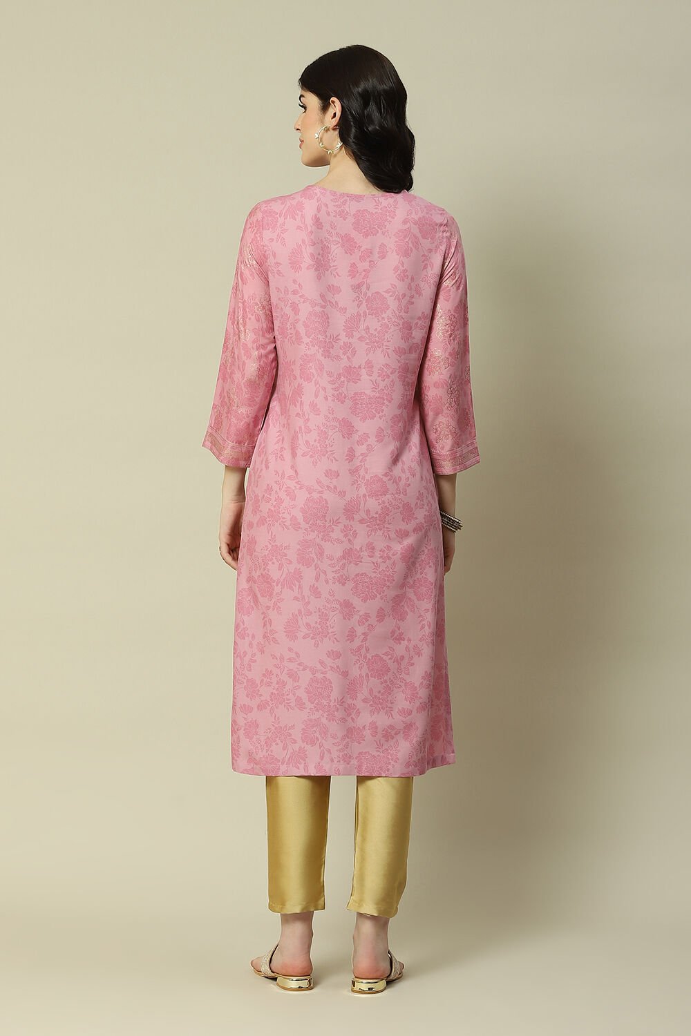 Pink Rayon Printed Straight Kurta image number 4