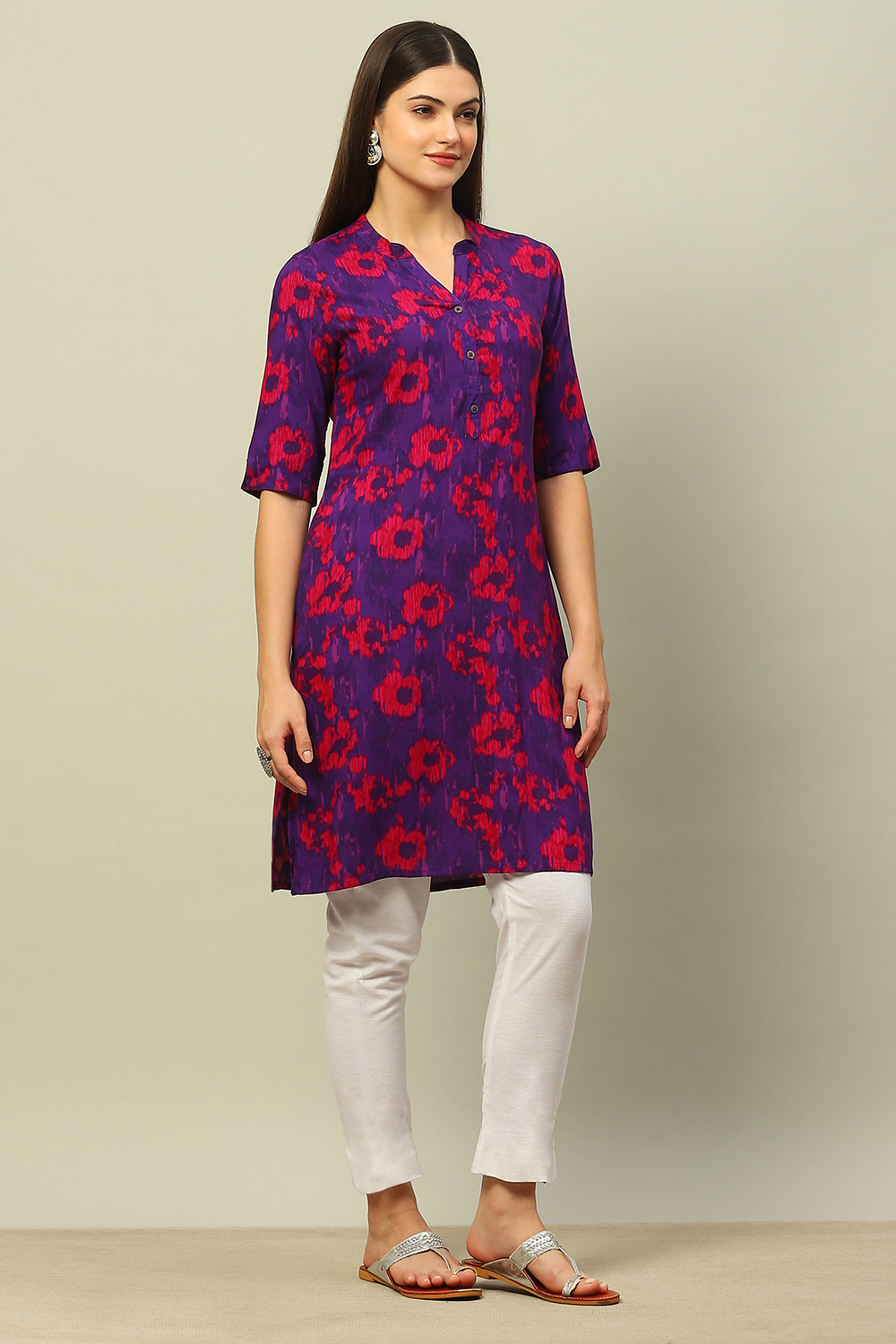 Yellow Rayon Printed Straight Kurta image number 4