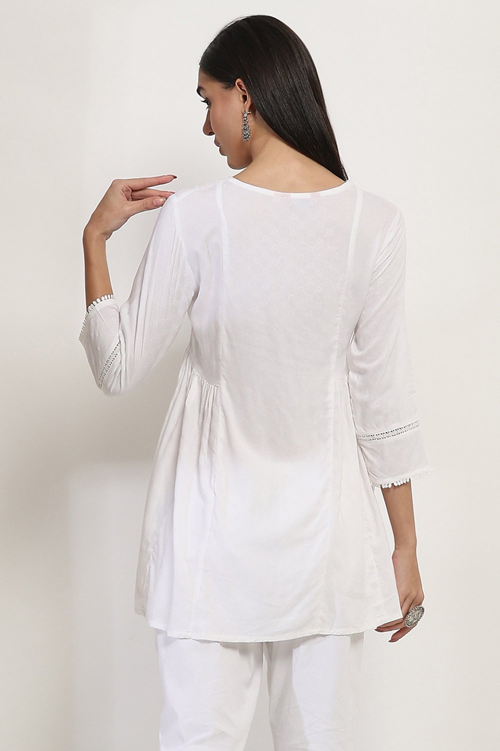 White Viscose Rayon Flared Kurti image number 3