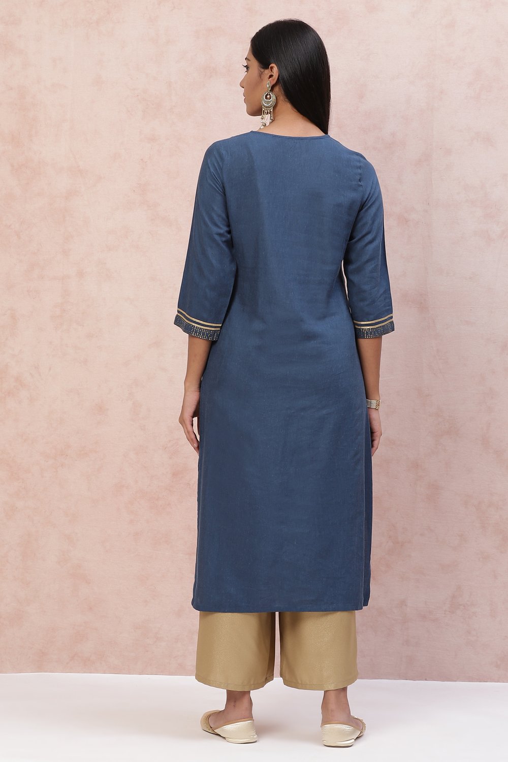 Indigo LIVA Straight Kurta image number 5