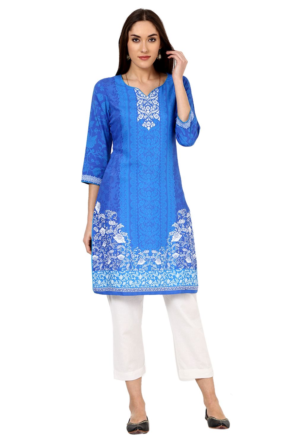 Indigo Straight Cotton Kurta image number 0