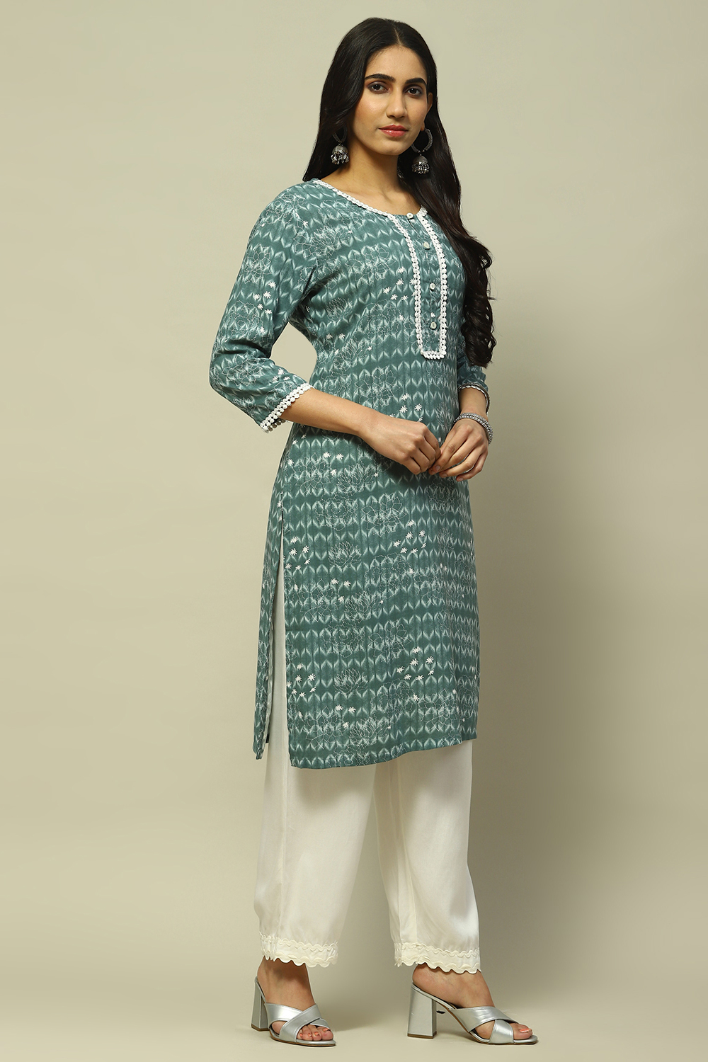 Blue Printed Straight Kurta image number 4