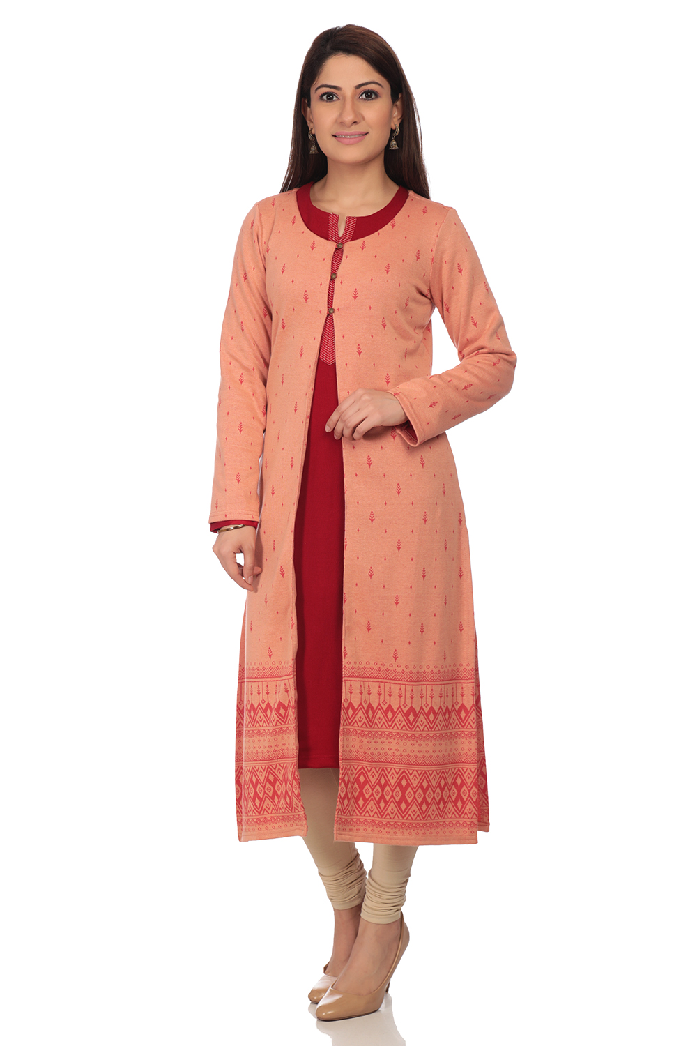 Peach Straight Poly Cotton Kurta image number 2