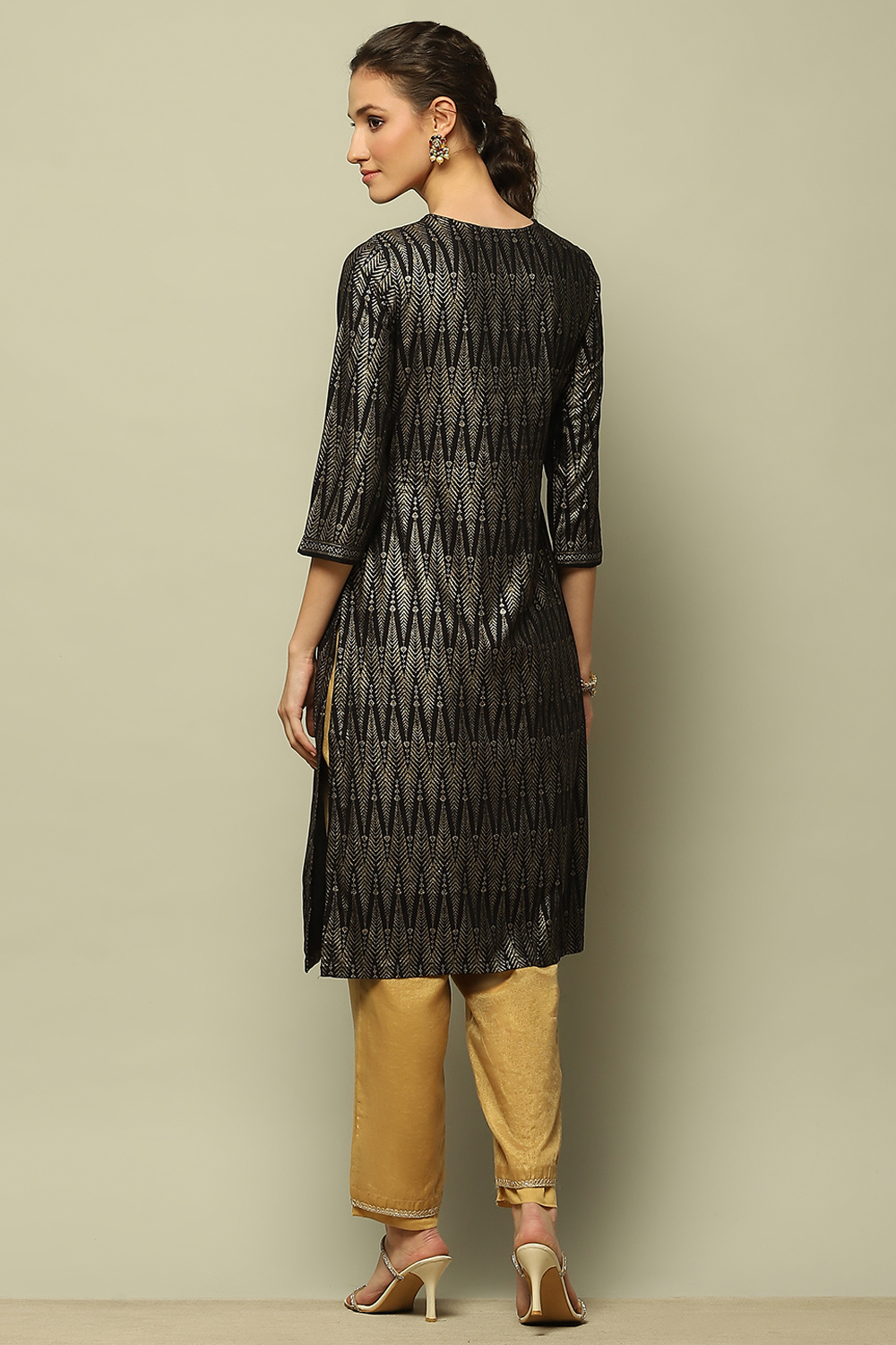 Black Rayon Printed Straight Kurta image number 3