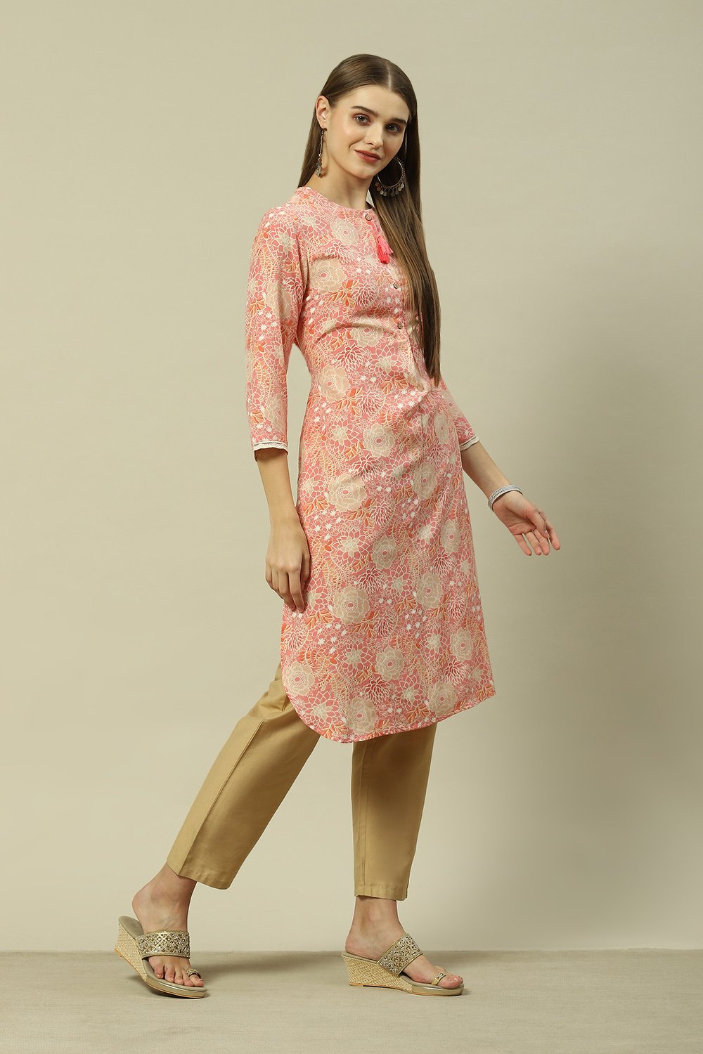 Mint Green Viscose Straight Printed Kurta image number 4