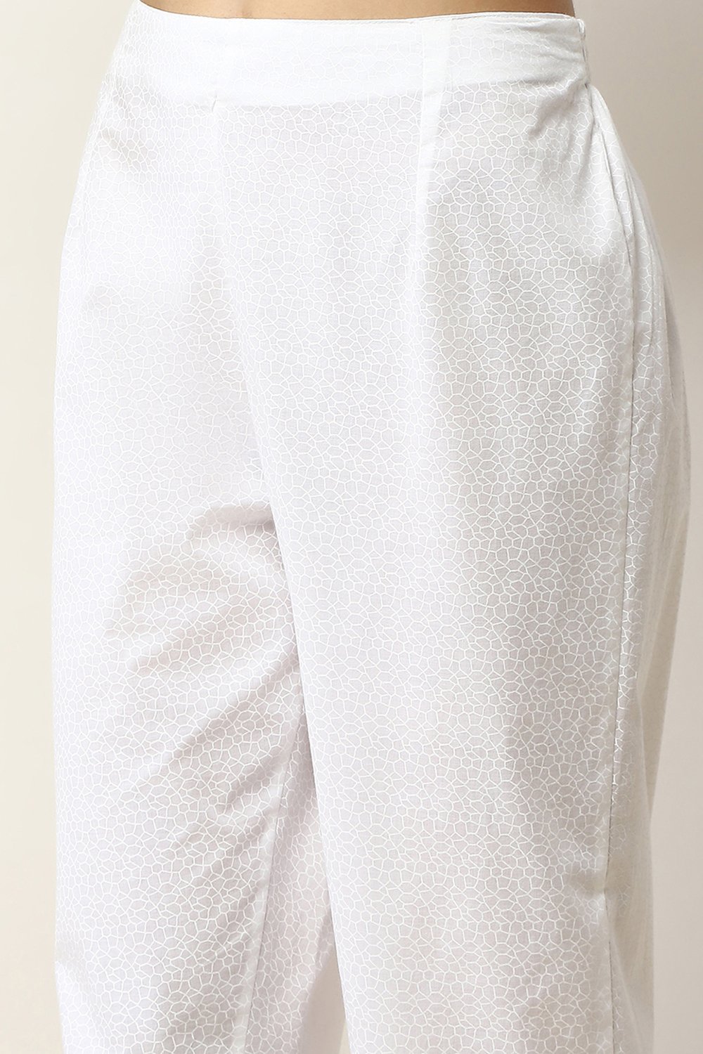 White Cotton Printed Regular Pants image number 1