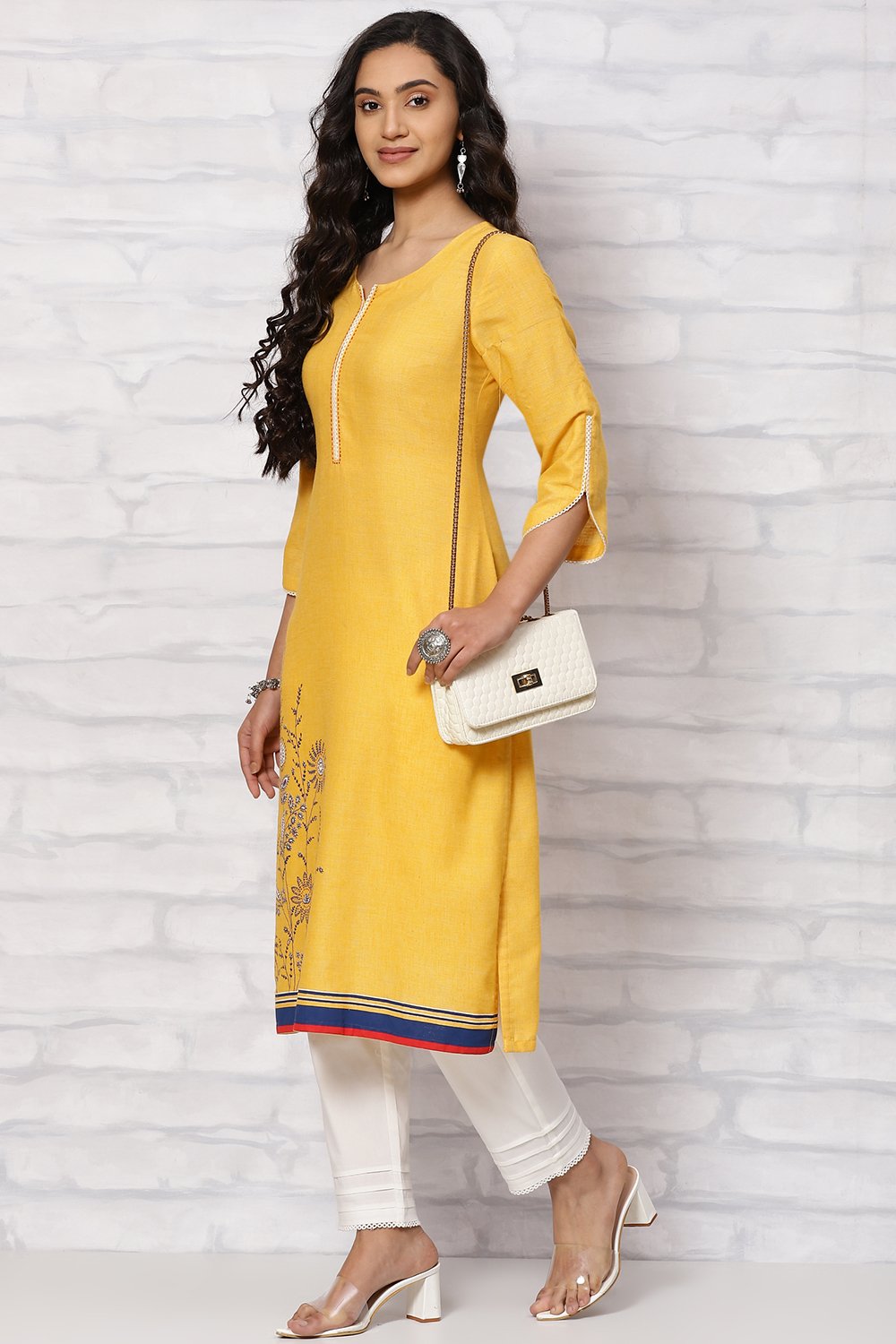 Mustard Art Silk Straight Kurta image number 5