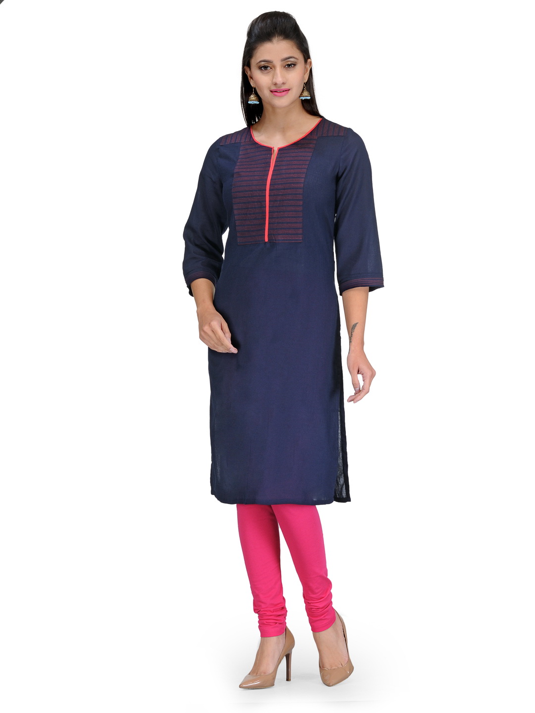 Blue Cotton Straight Kurta image number 2