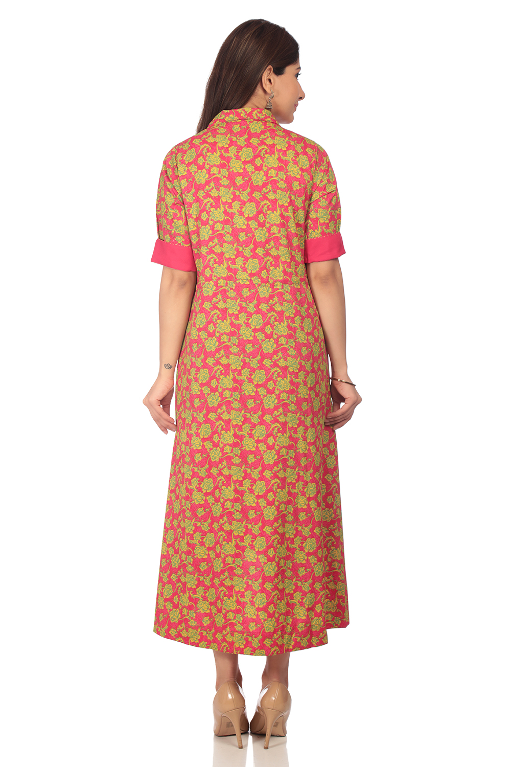 Pink Asymmetric Poly Cotton Dress image number 4