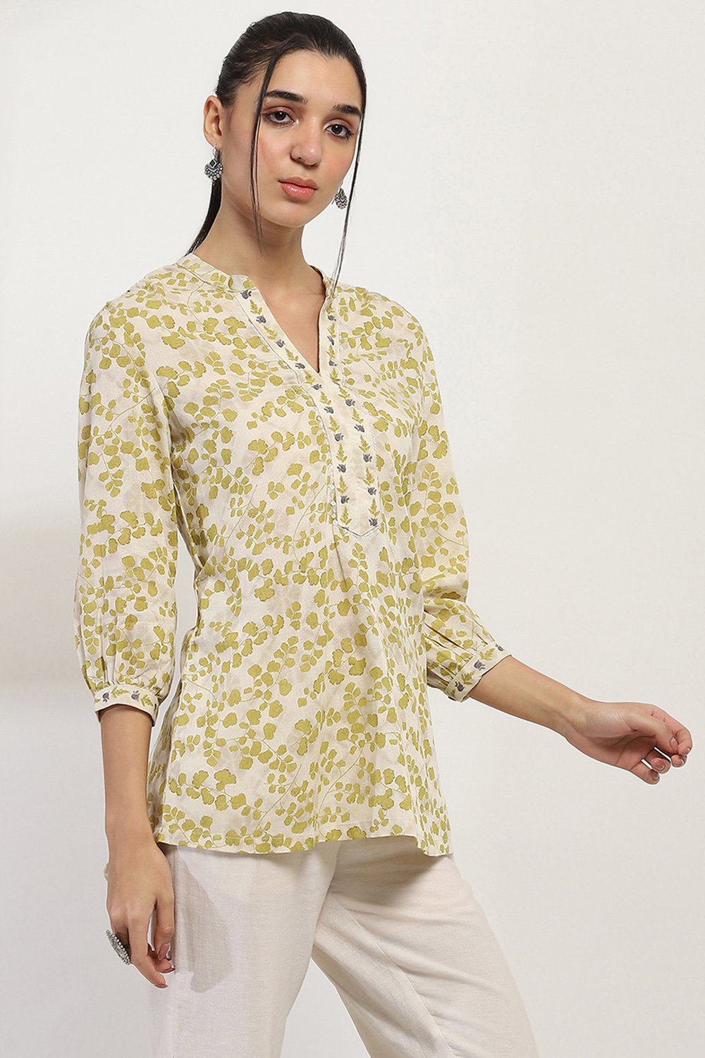 Olive Cotton Straight Kurti image number 4