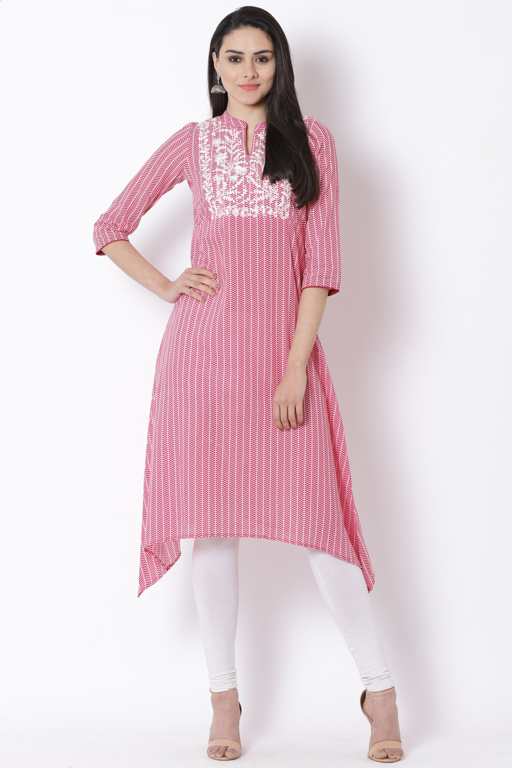 Pink Cotton A-Line Kurta image number 2