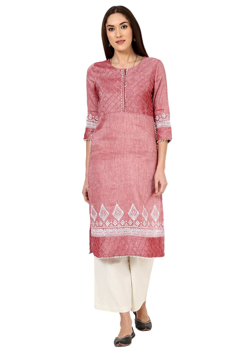 Maroon Straight Poly Cotton Kurta image number 0