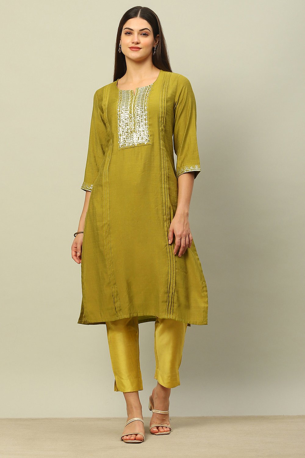 Green Viscose Blend Straight Kurta image number 5