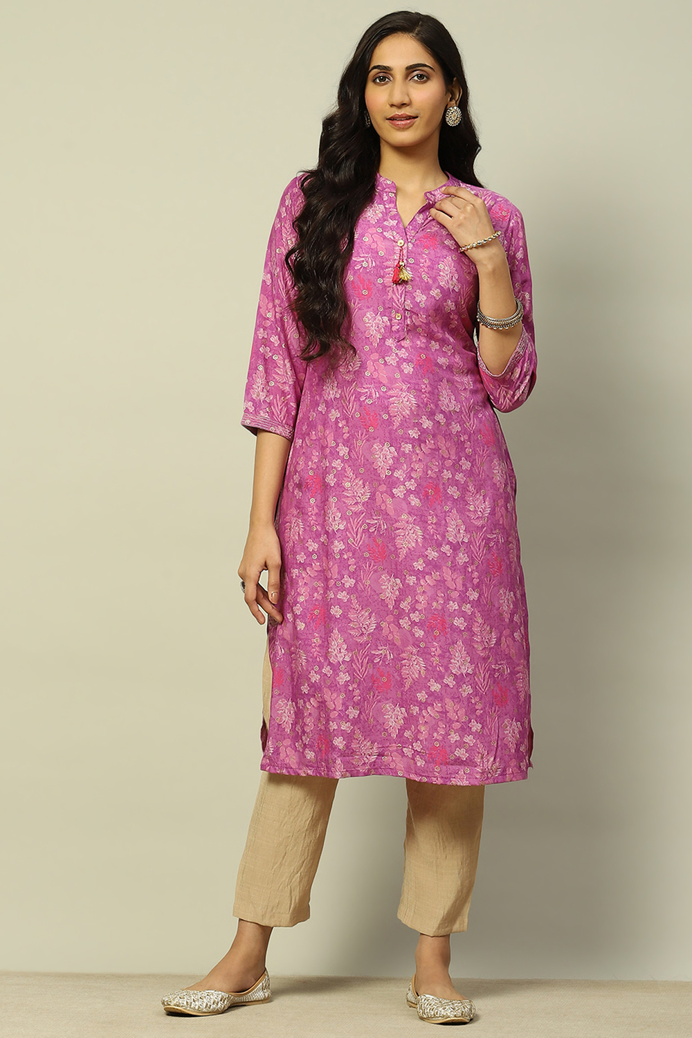 Purple Viscose Blend Floral Printed Straight Kurta image number 0