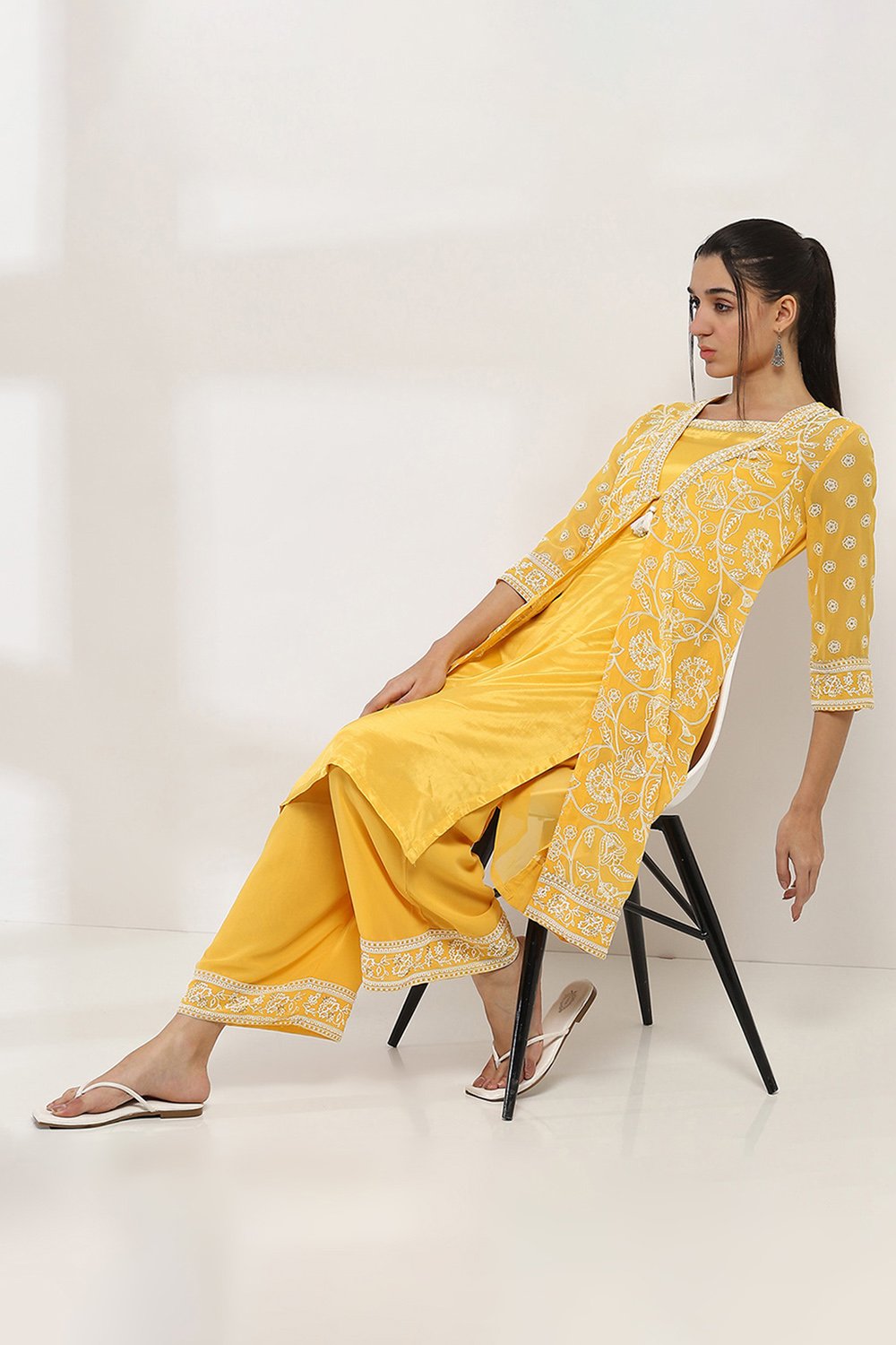 Mustard Polyester Front Open Kurta image number 0