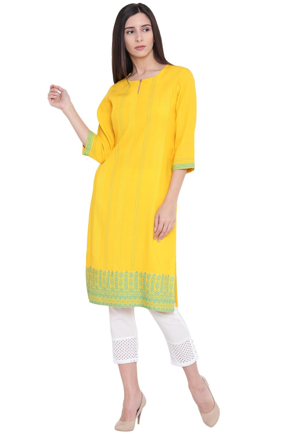 Light Yellow Viscose Straight Kurta image number 2