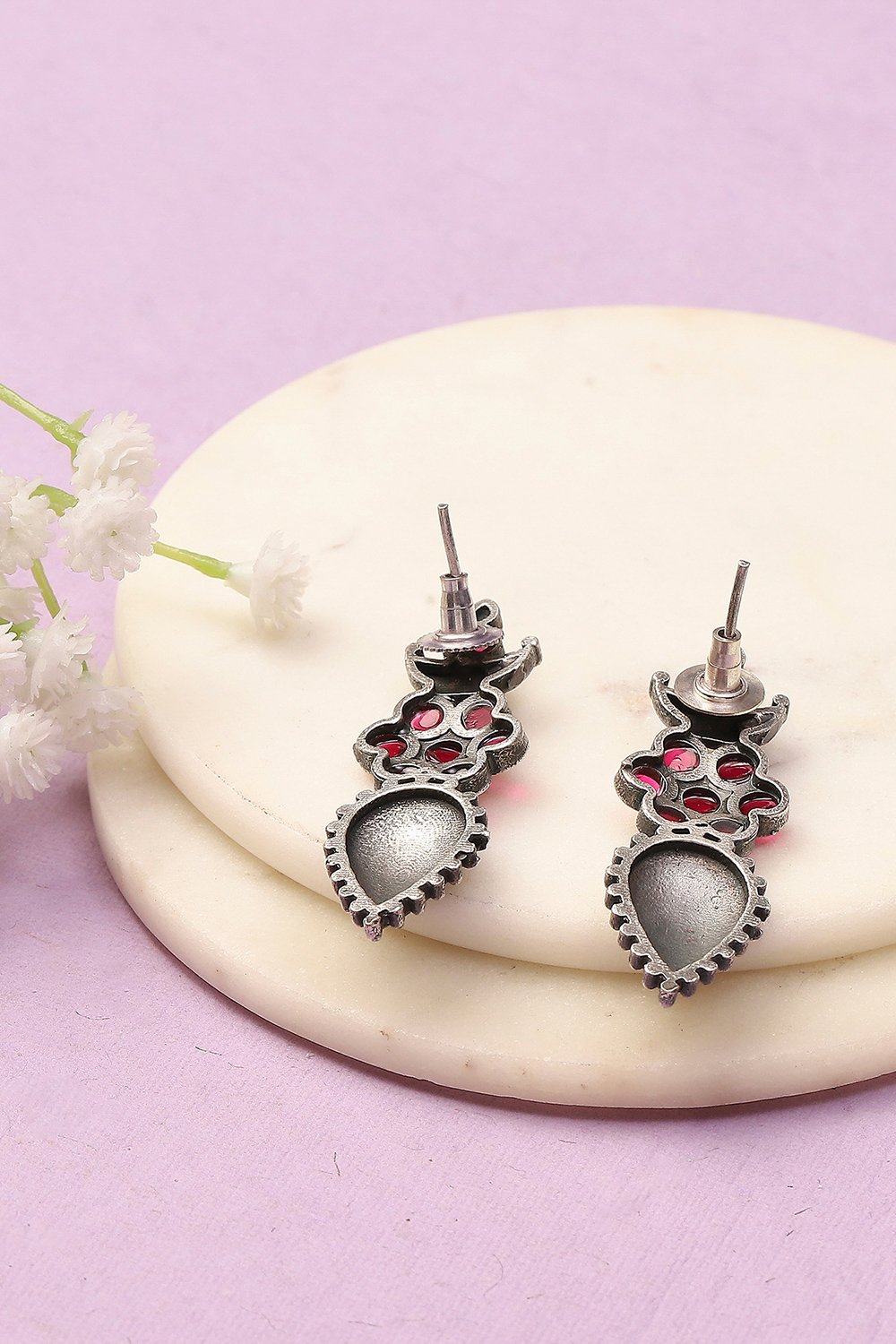 Antique Rose Oxidised Alloy Earrings image number 2