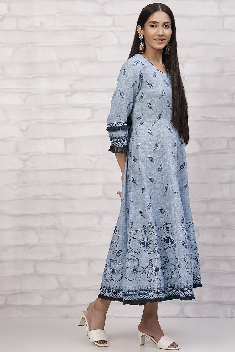 Blue Art Silk Kalidar Kurta image number 3