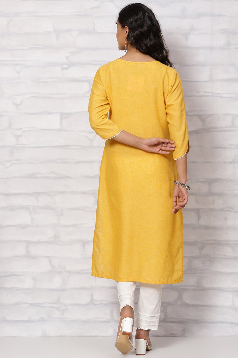 Mustard Art Silk Straight Kurta image number 4