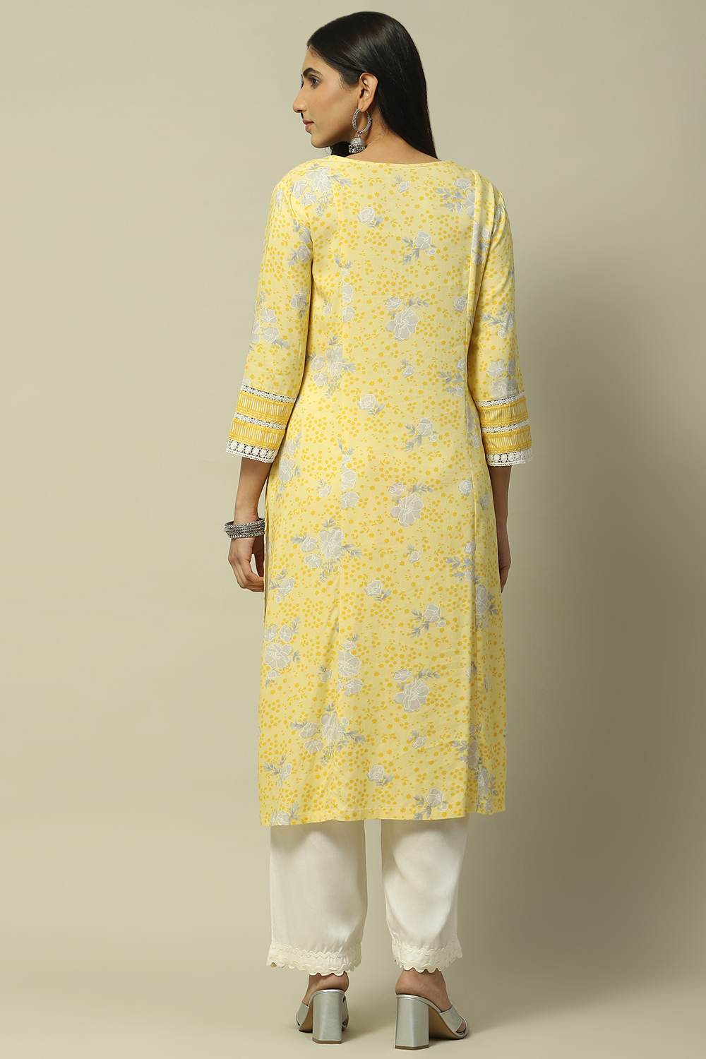 Yellow Rayon A-line Kurta image number 3