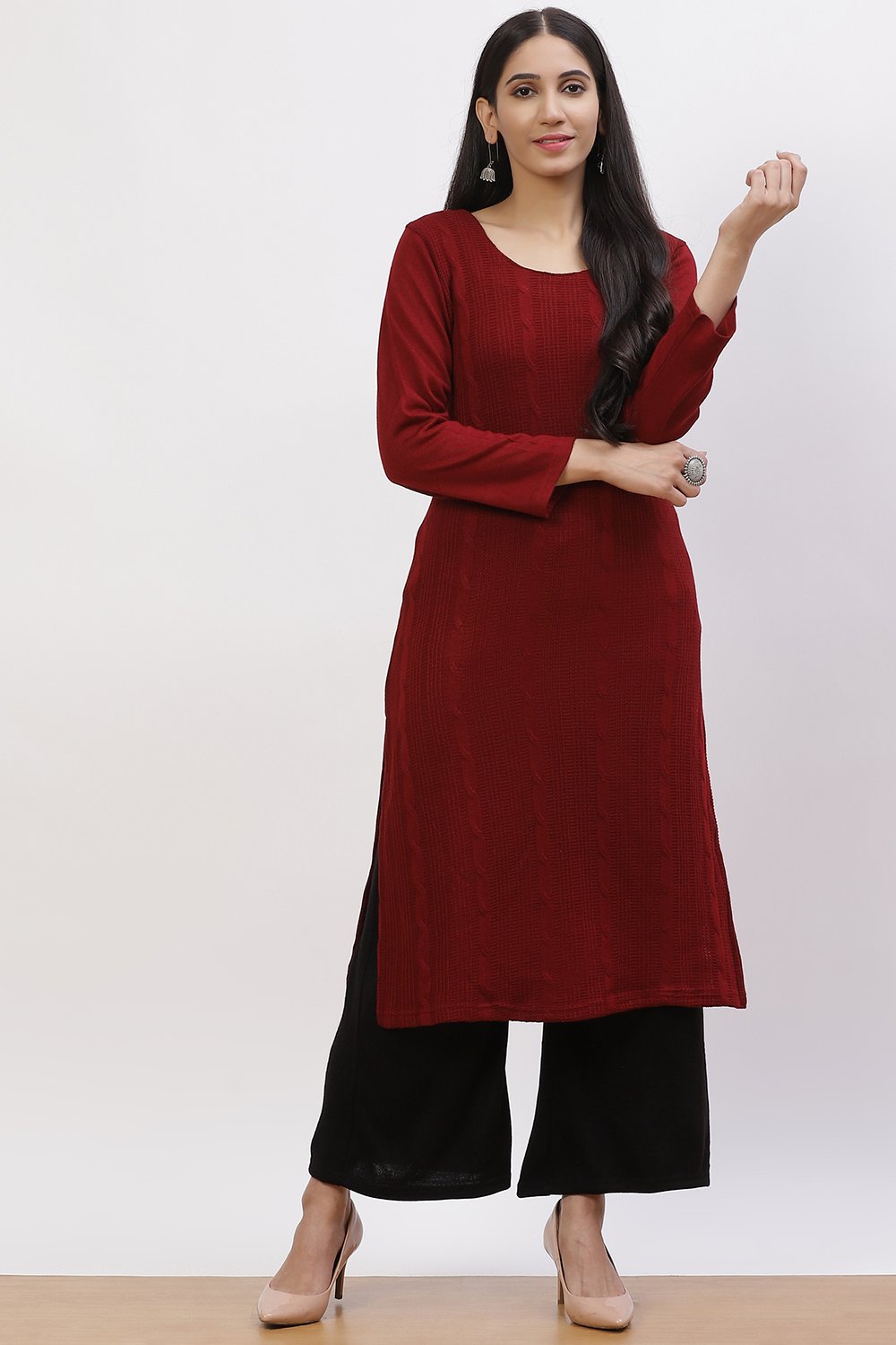 Black Acrylic Straight Kurta image number 0