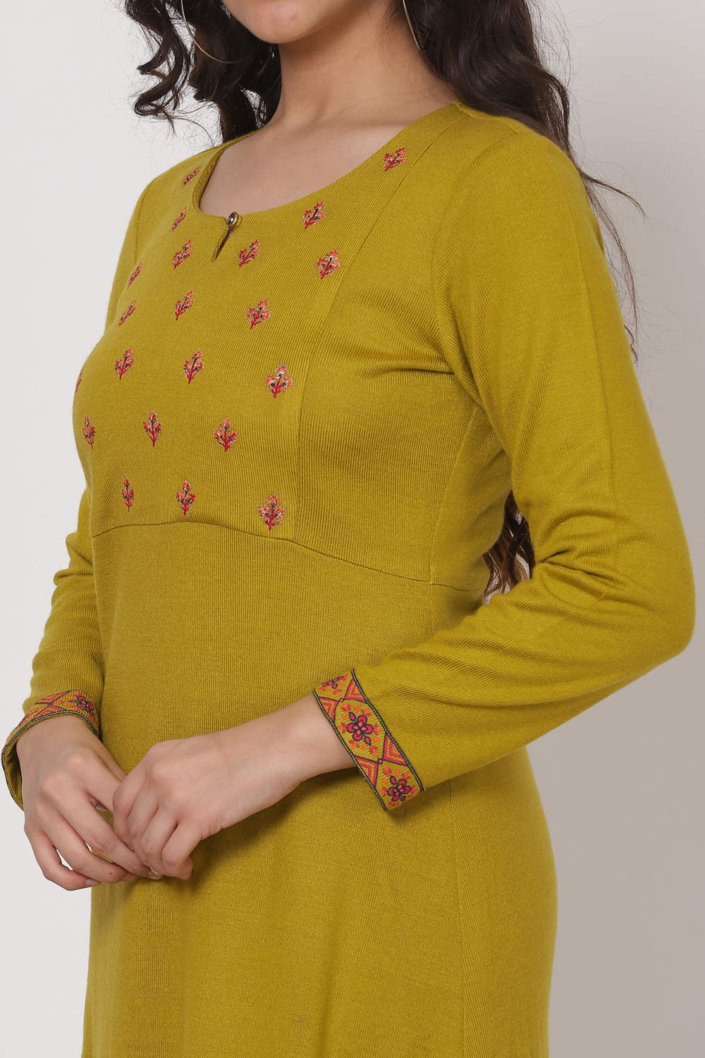 Olive Green Acrylic Kurta image number 1