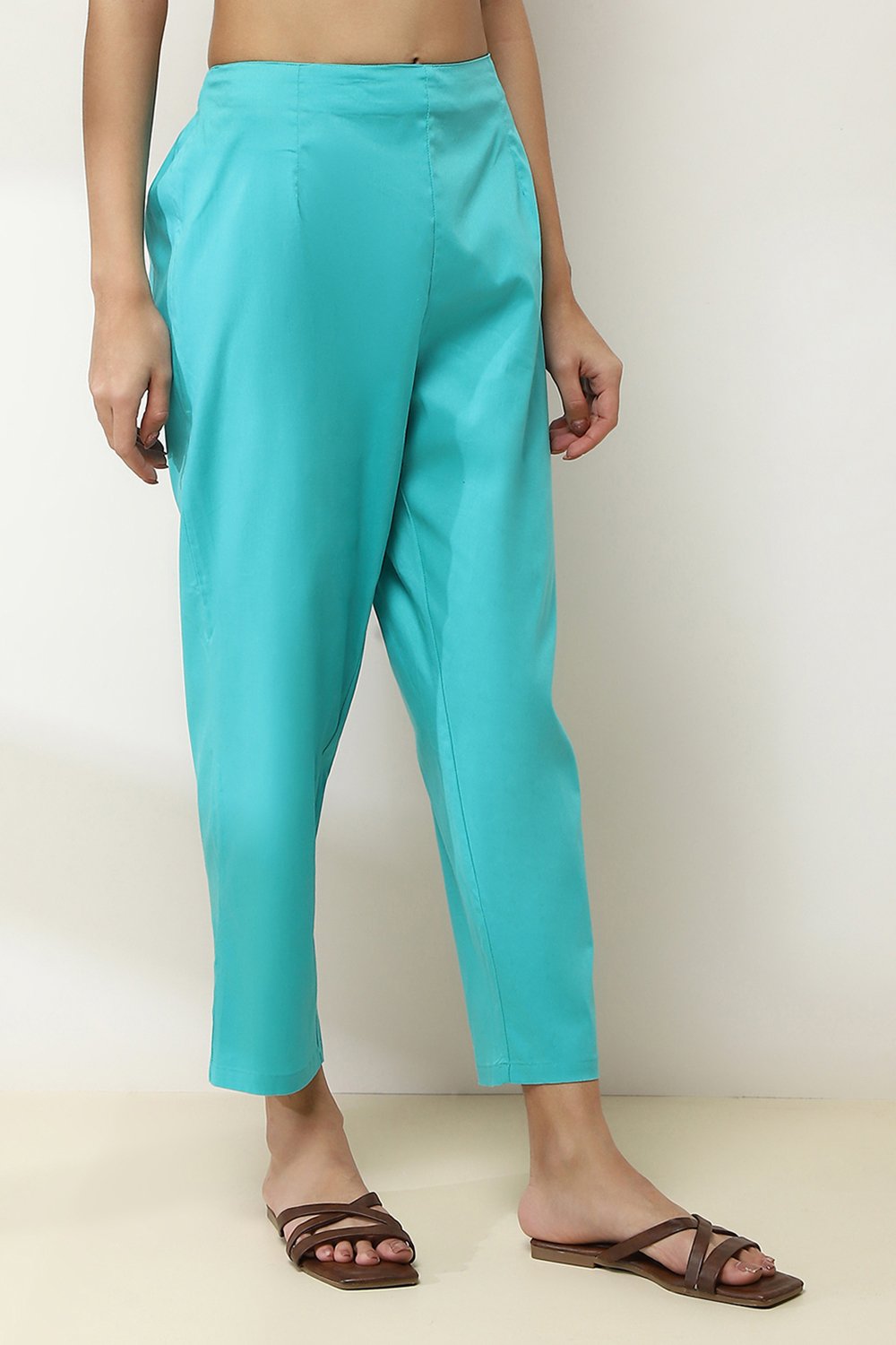 Aqua Cotton Lycra Solid Regular Pants image number 3