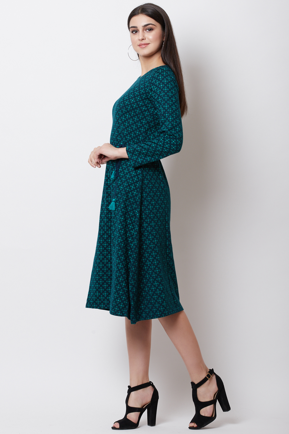 Dark Green POLY COTTON      A Line Dress image number 2