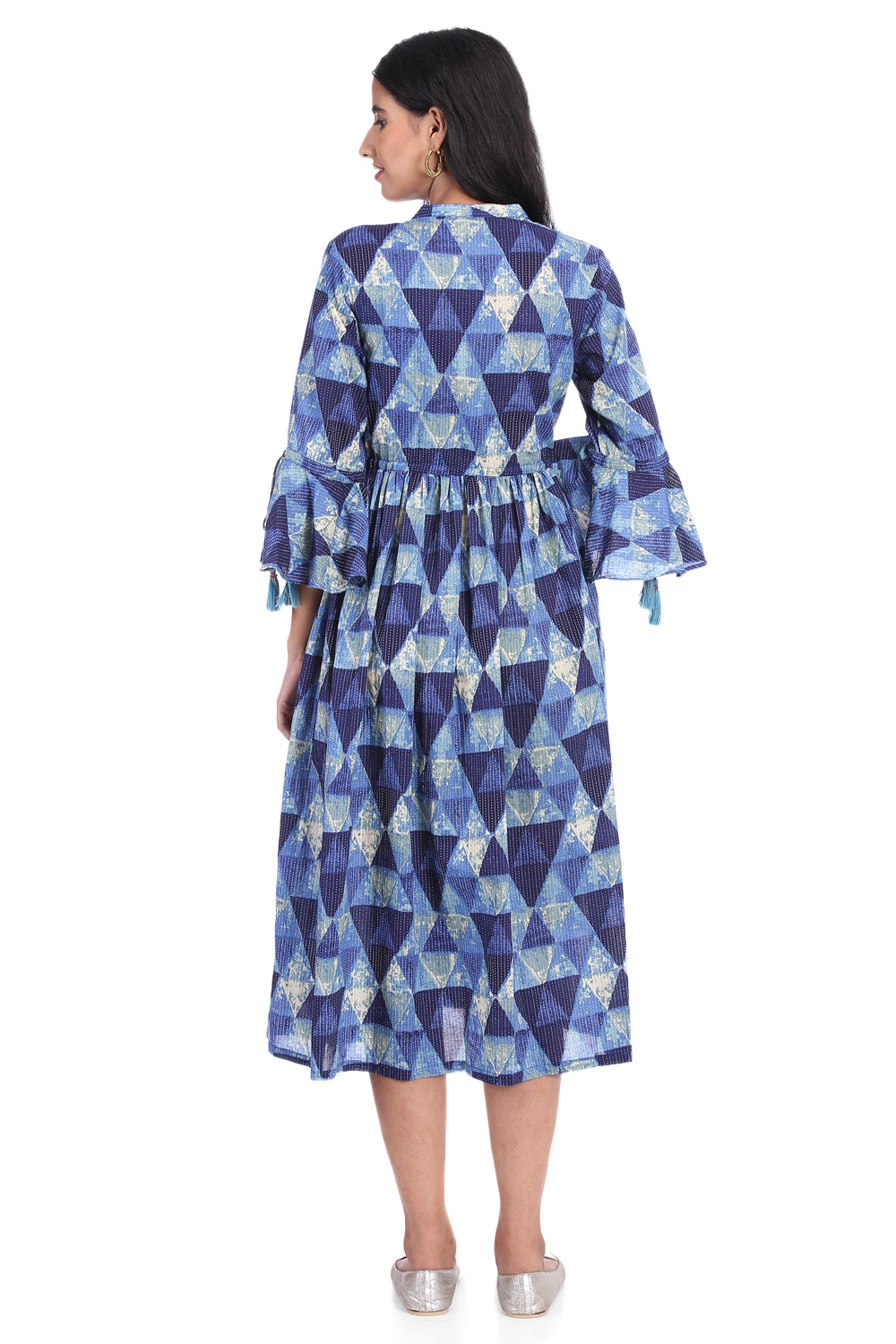 Blue Flared Cambric Cotton Dress image number 5