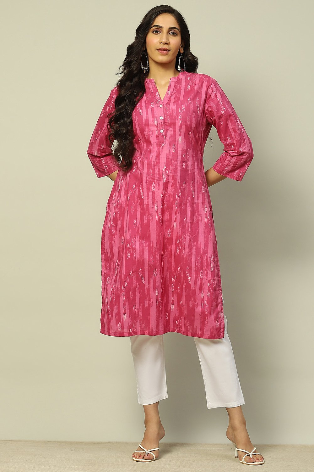 Green Cotton Printed Straight Kurta image number 0