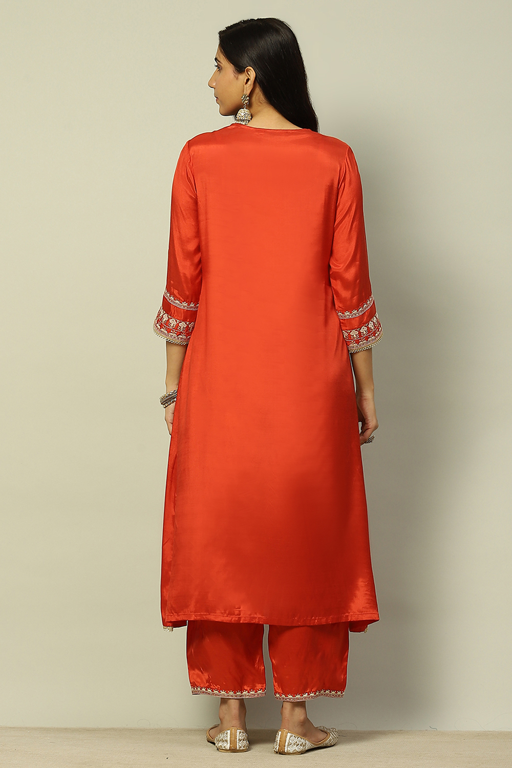 Rust Viscose Shantoon Embroidered A-line Kurta image number 3