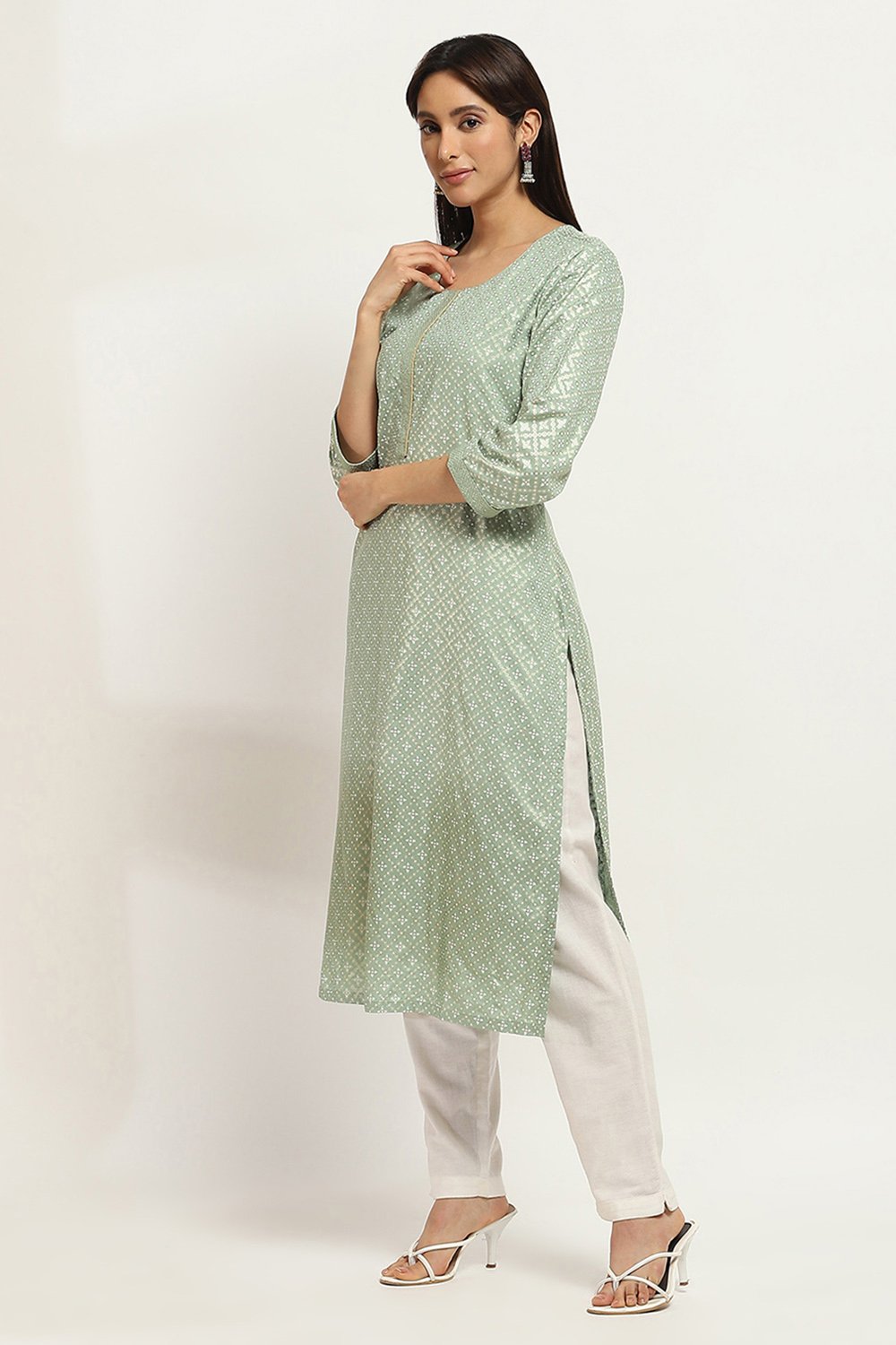 Peach Viscose Straight Kurta image number 2