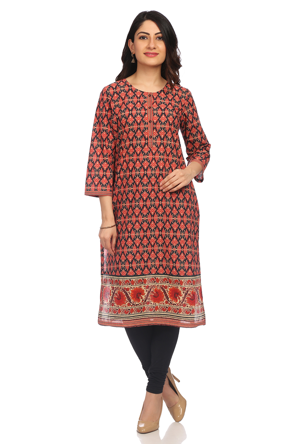 Red Straight Cambric Cotton Kurta image number 0
