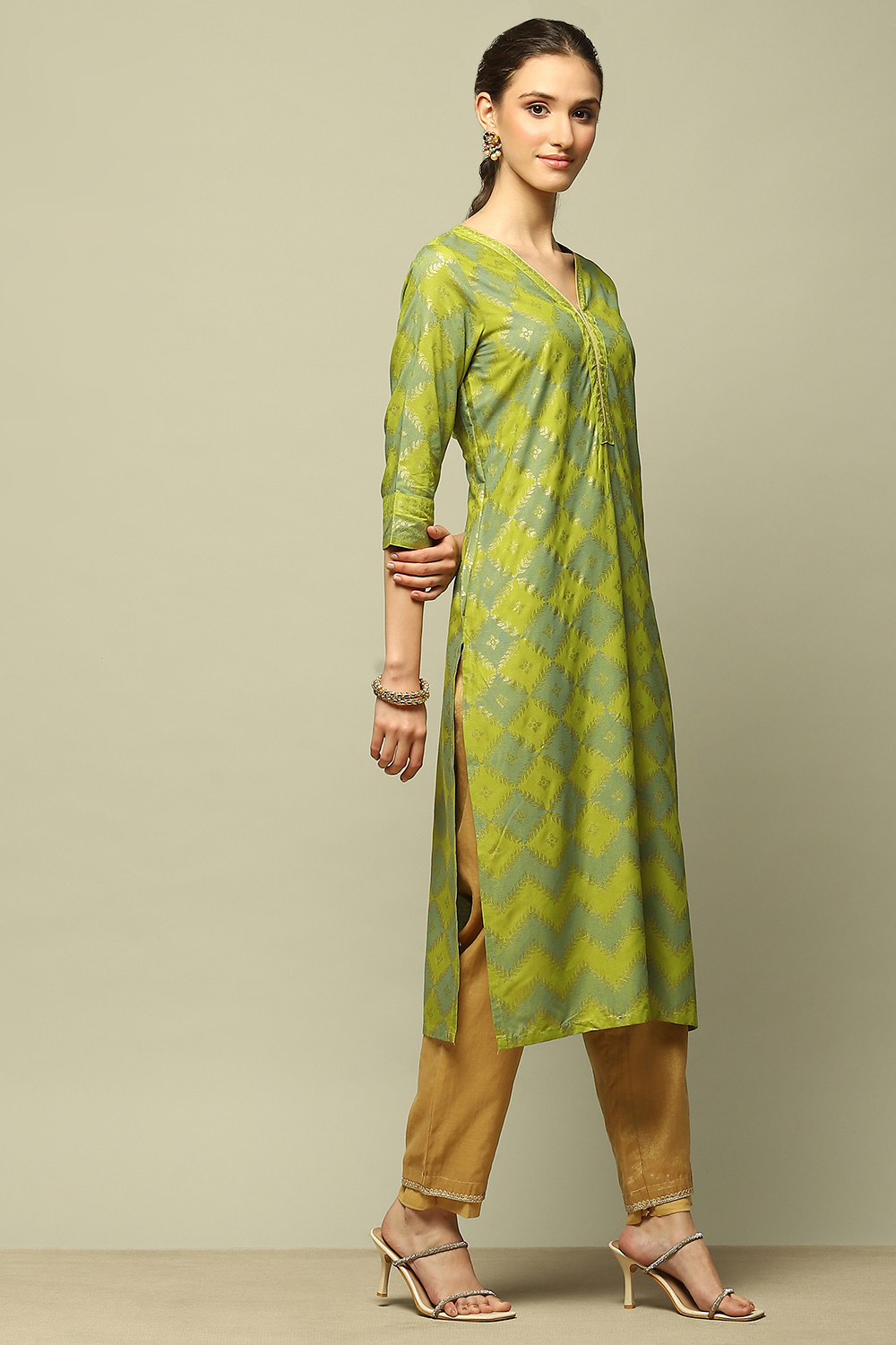 Blue Rayon Printed Straight Kurta image number 4