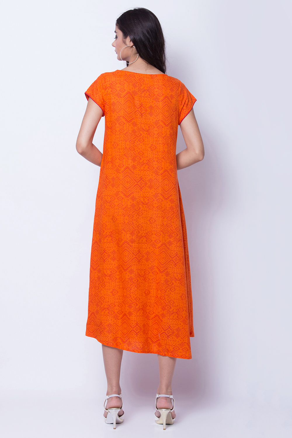 Orange Viscose Rayon Asymmetric Dress image number 4