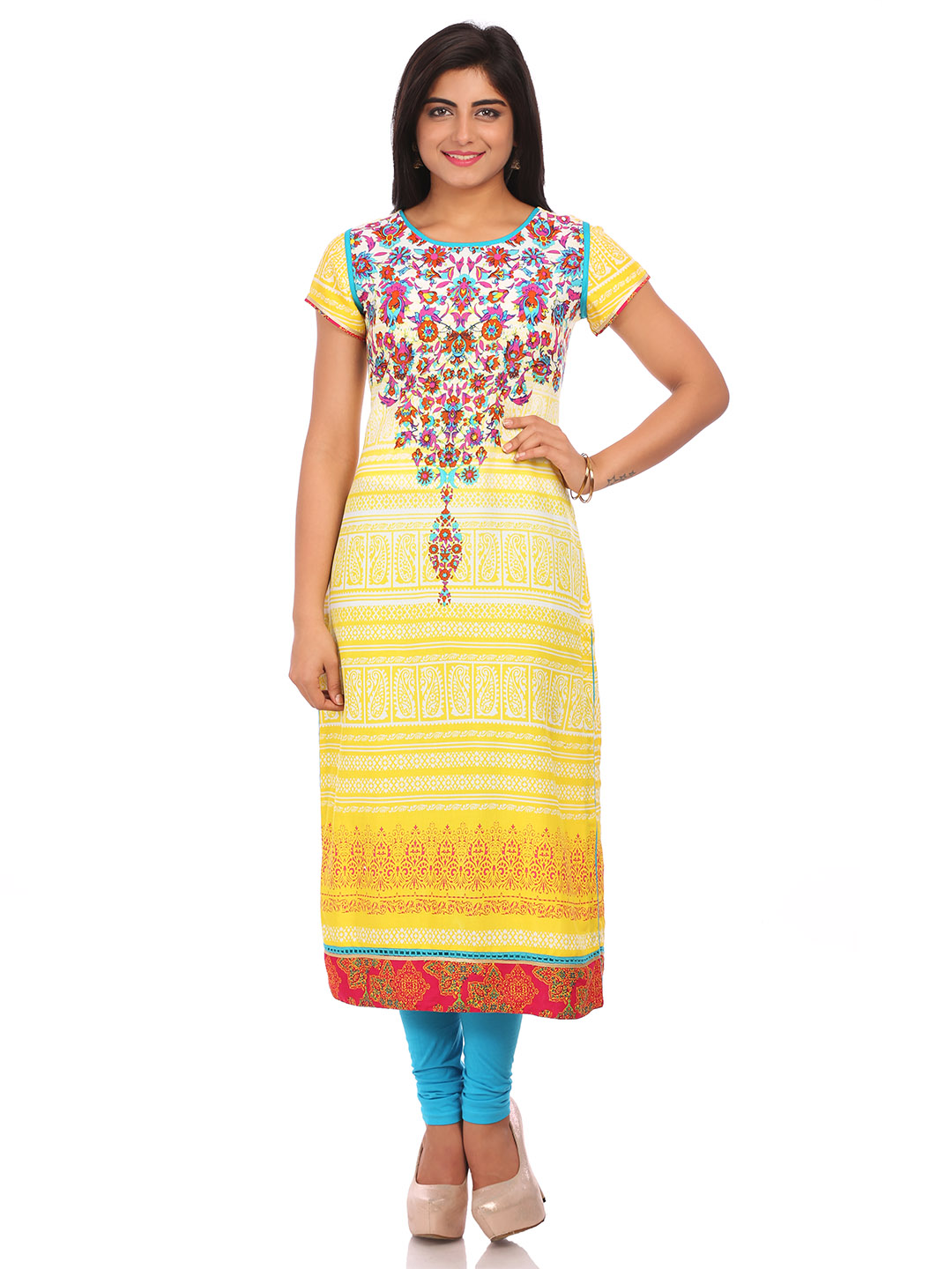 Yellow Cotton Straight Kurta image number 0